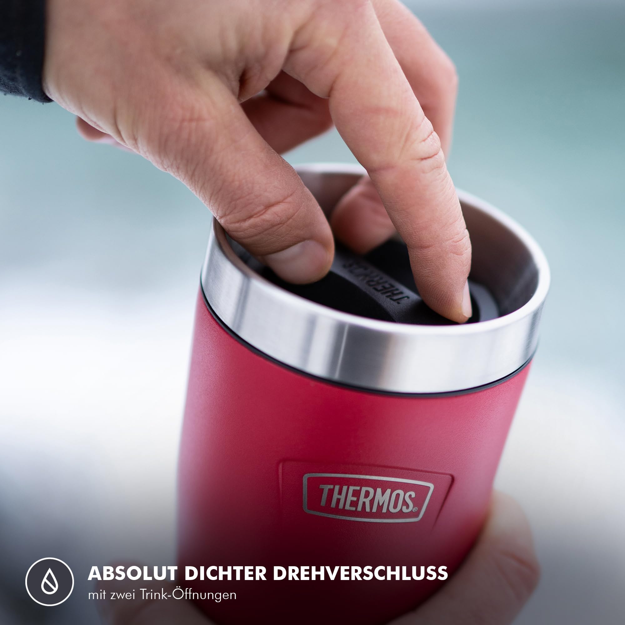 Thermos ICON Thermobecher 0,47 l, 7 h heiß, plum mat | 22 h kalt, auslaufsicherer Edelstahl-Isolierbecher, Kaffeebecher To Go, spülmaschinenfest, für Büro & unterwegs, lila