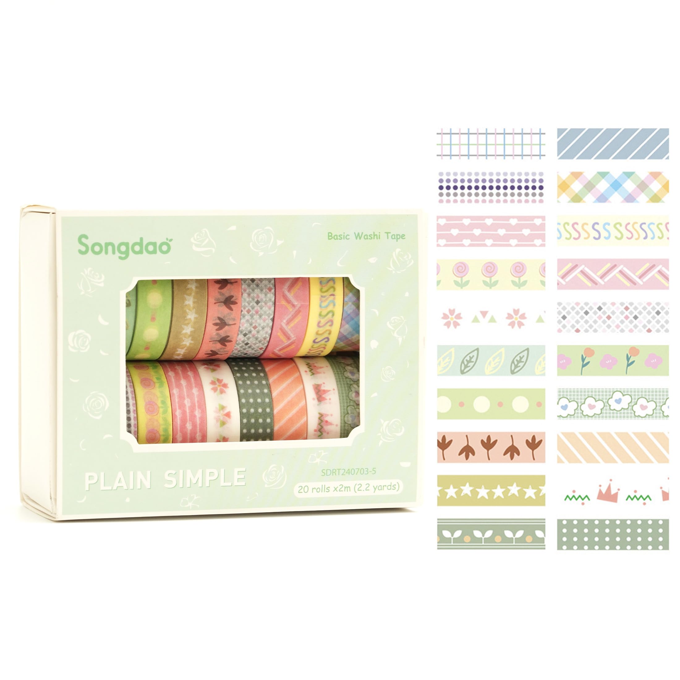 Songdao 20 Rolls Washi Tape Set, Vintage Decorative Adhesive Tape