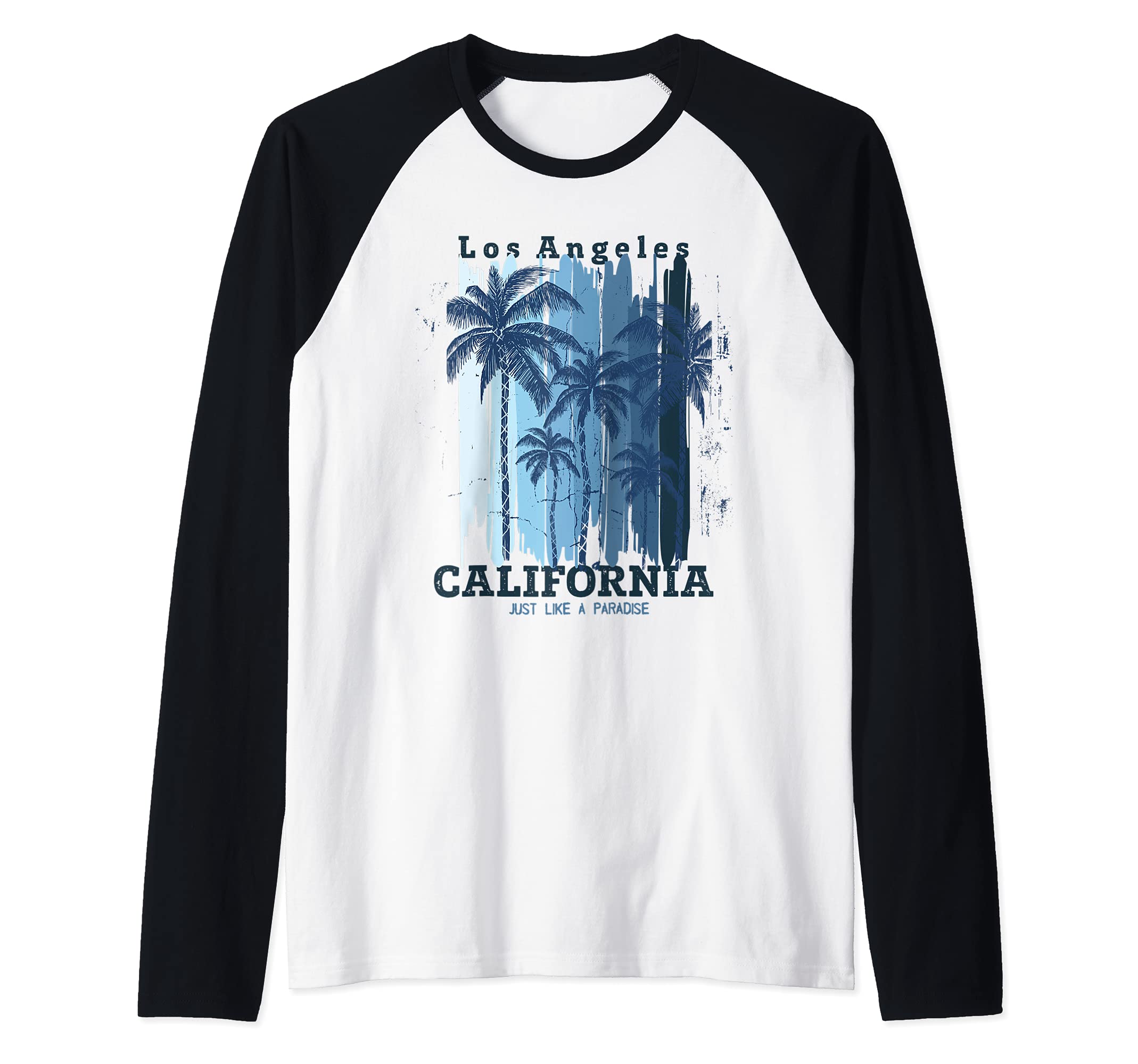 Bahaa's TeeEnjoy Cool Los Angeles California Illustration Graphic Style Raglan Baseball TeeOEKO-TEX STANDARD 100