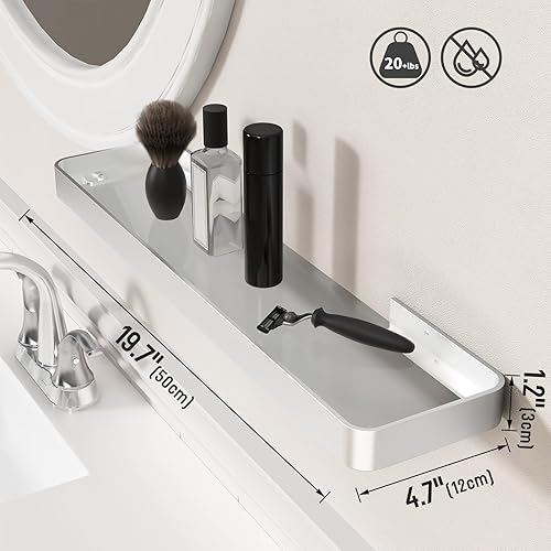 Miniatura 10 de Danpoo Estante de pared de baño, pequeño estante flotante para almacenamiento de pared de baño, organizador de estante de baño de vidrio de 12