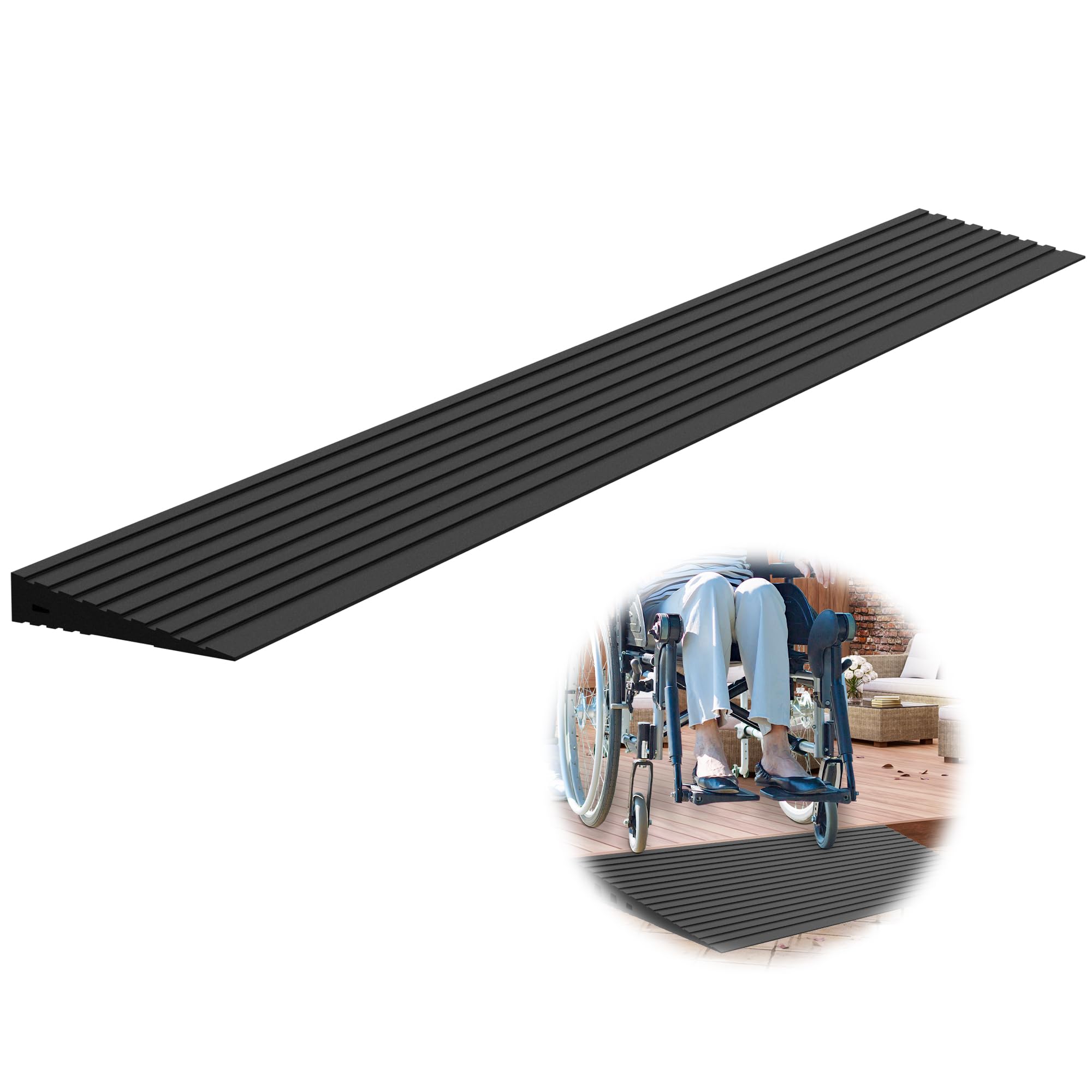 0.8" Rise Threshold Ramps for Doorways, 2000 Lbs Load Capacity, 35.5" Wide Natural Rubber Power Wheelchair Ramp is Adjustable and Cuttable for Doorways, Curb, Sweeper, Power Scooters, Bathroom