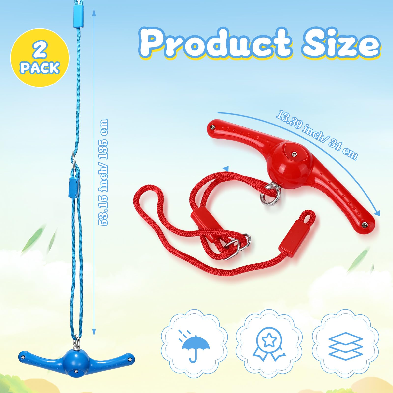 Hiboom 2 Pcs Twister Swing 360° Handle Ninja Accessories Set Adjustable Slackline Attachments Playground Toys Doorway Swing for Playground Backyard Training