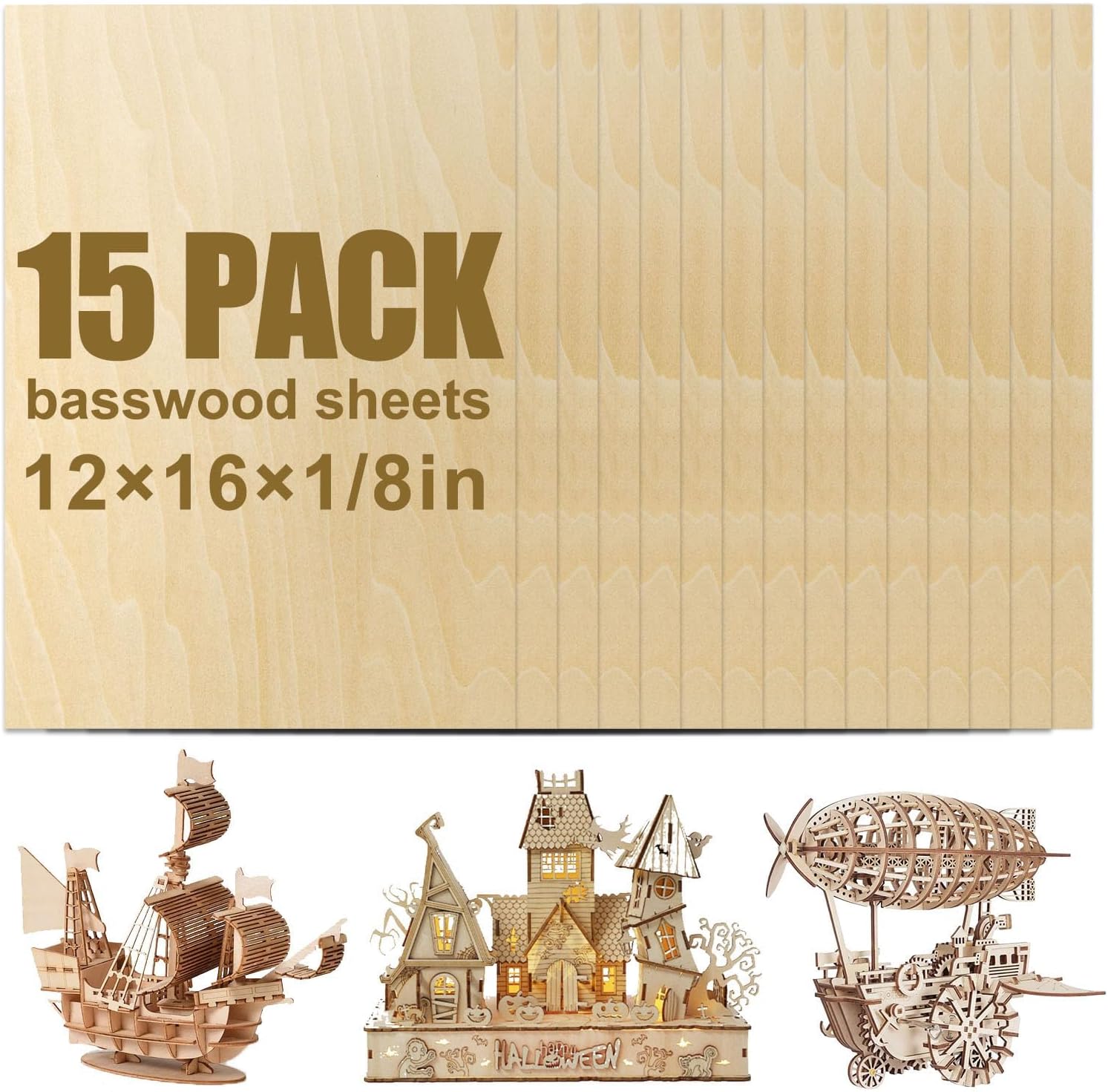 15 Pack Basswood Sheets 12x16x1/8 Inch, Balsa Wood Sheet, 3mm Plywood for Laser Cutting & Engraving, Unfinished Wood for DIY Crafts, Models, Ornaments, and Drawing Projects