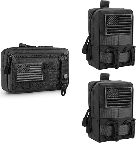 FRTKK Molle - Bolsa táctica de administración con parche de bandera de Estados Unidos y llavero y paquete de 2 bolsas tácticas Molle con parche de