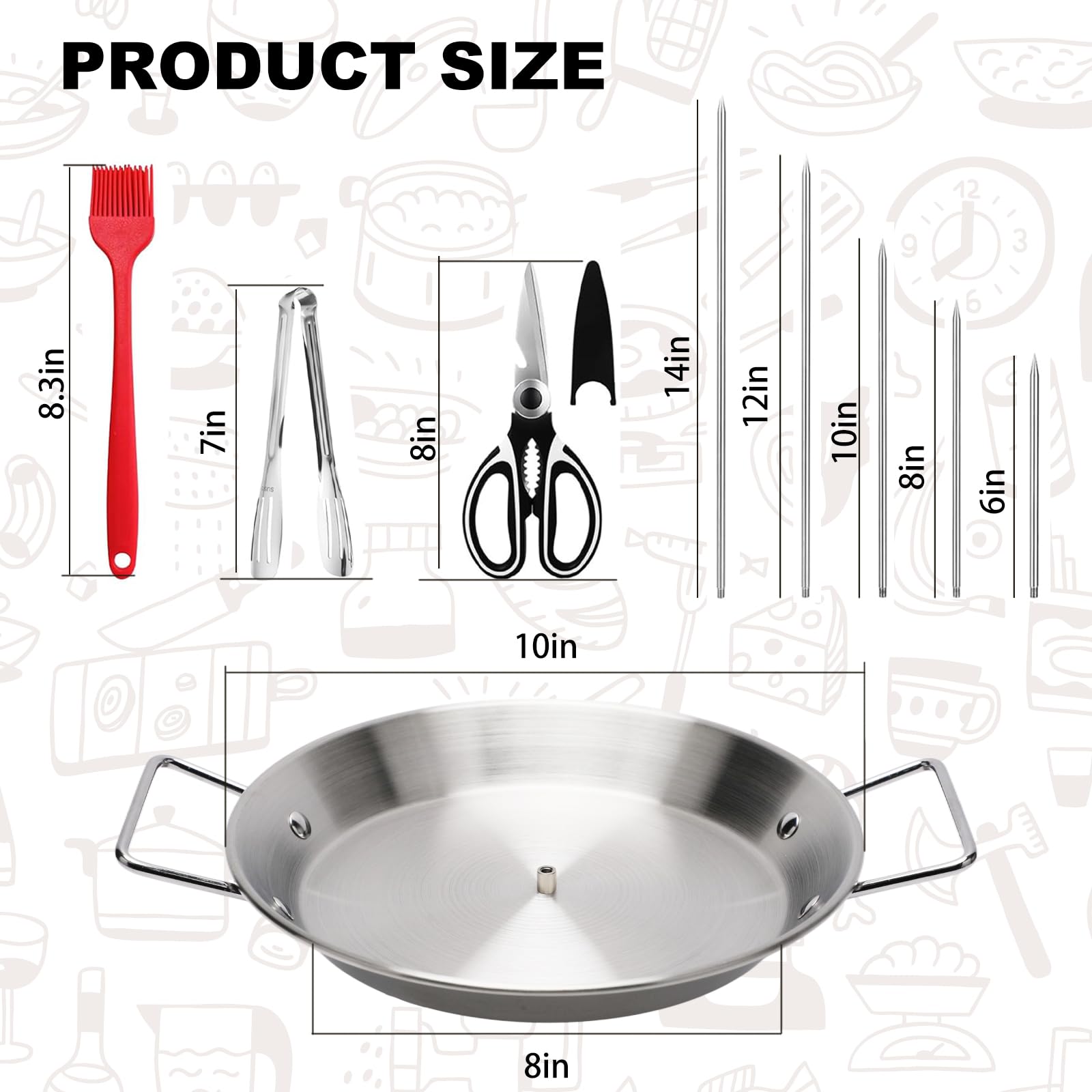 Al Pastor Skewer for Grill, Stainless Steel Vertical Skewer with 10 Inch Base Pan, 5 Replacement Spikes, 1 Brush, 1 Clip, 1 Scissors, for Steak, Chicken, Fish, Turkey Kebab — view 2