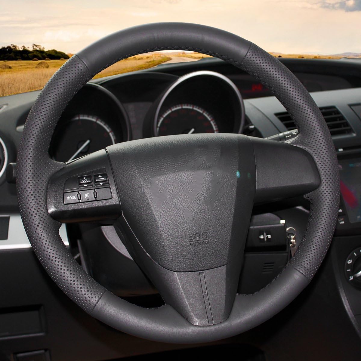 Loncky Genuine Leather Auto Custom Steering Wheel Cover for Mazda 3 2010-2013/ Mazda 6 2011-2013 / Mazda 5 2012-2015 / Mazda CX-7 2011 2012 2013/ Mazda CX-9 2010 2011 2012 2013 2014 2015 Accessories