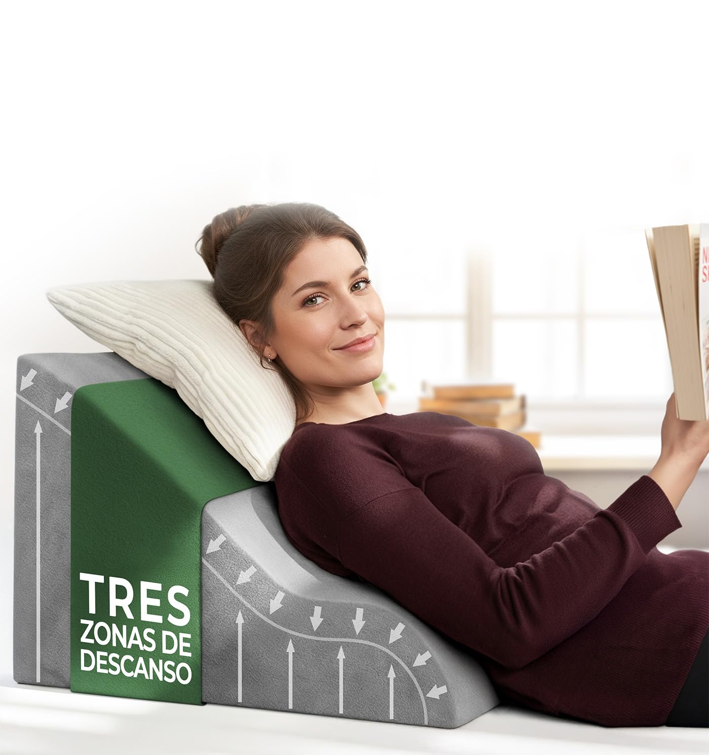 Almohada de Lectura, cojin de Lectura, Almohada de Cuña de Espuma Viscoelástica Apoyo de Espalda, Almohadas Antireflujo Ergonómicas, cojín con Forma de cuña para Cama y sofá para dormir elevado, wedge