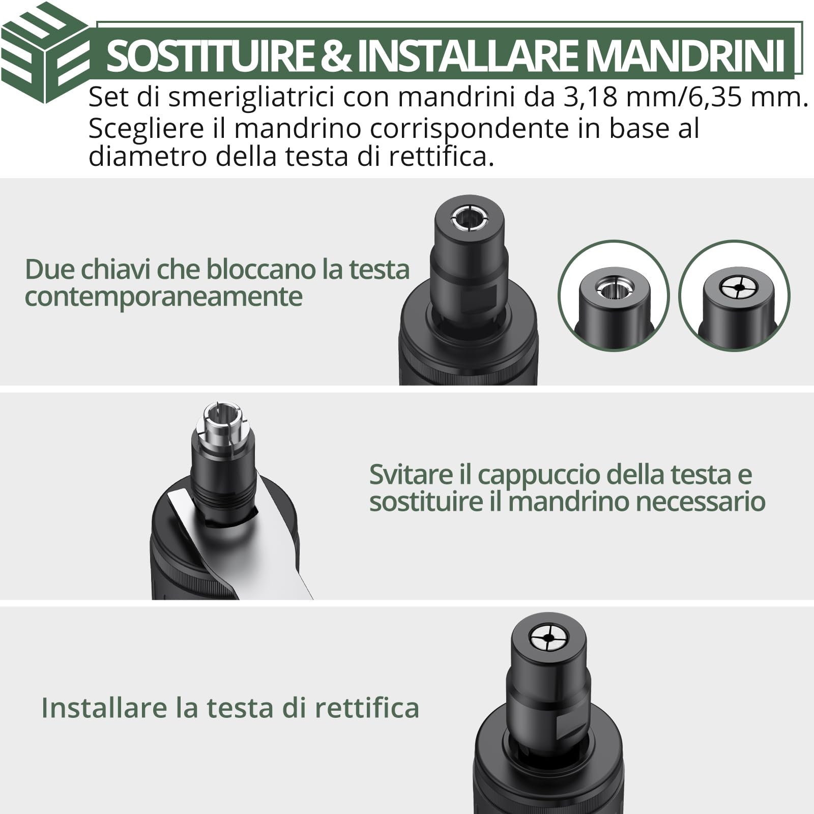 EYPINS Smerigliatrice Pneumatica Diritta,25000 rpm,Smerigliatrice Pneumatica Angolare Compressa con 1/4 "e 3/8" Mandrini,Adatta per Lucidatura,Sbavatura