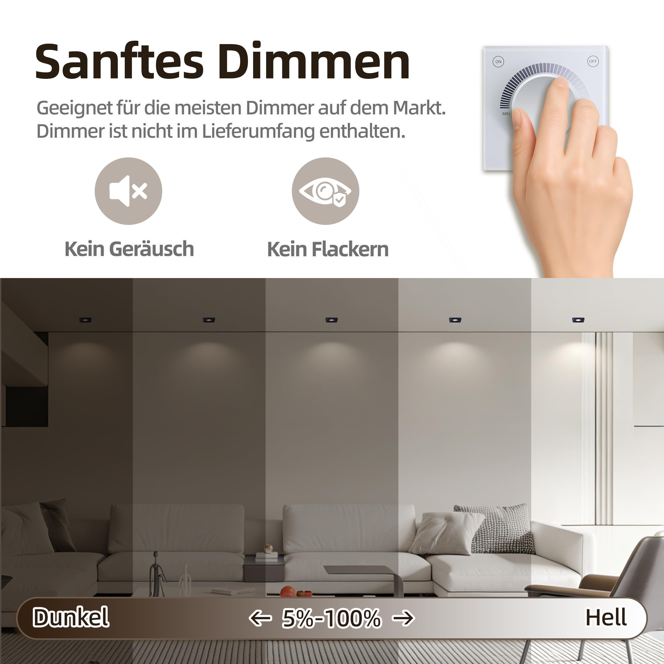 3er Einbaustrahler LED Dimmbar Deckenpots IP65, 5W 550lm Einbauspots 230V Modul, 3000K/ 4000K/ 6500K für Bad Flur, CRI90+ Ø78mm