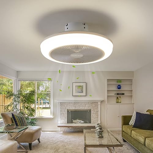 Miniatura 4 de Ventilador de techo sin aspas de 18 pulgadas con luz, pequeño ventilador de techo negro con luz, 3 velocidades, 3 colores claros, ventilador de