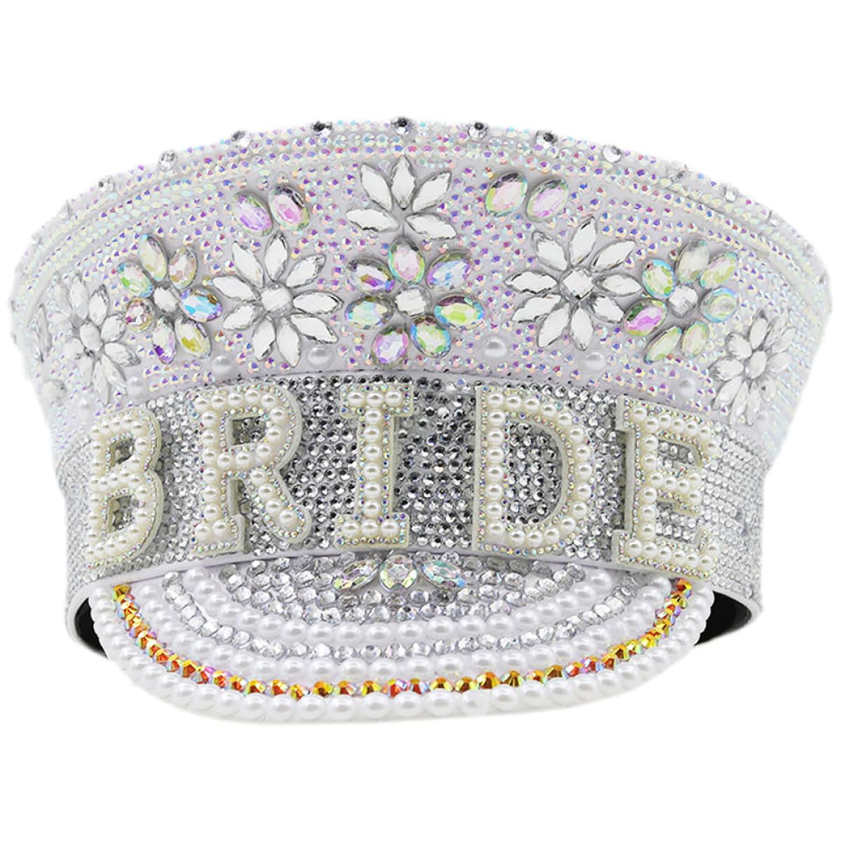 YARNOW Sombrero Incrustaciones de Gemas Blanco de de Novia Tamaño Ajustable y Diseño Brillante para Bodas y Despedidas de Soltera