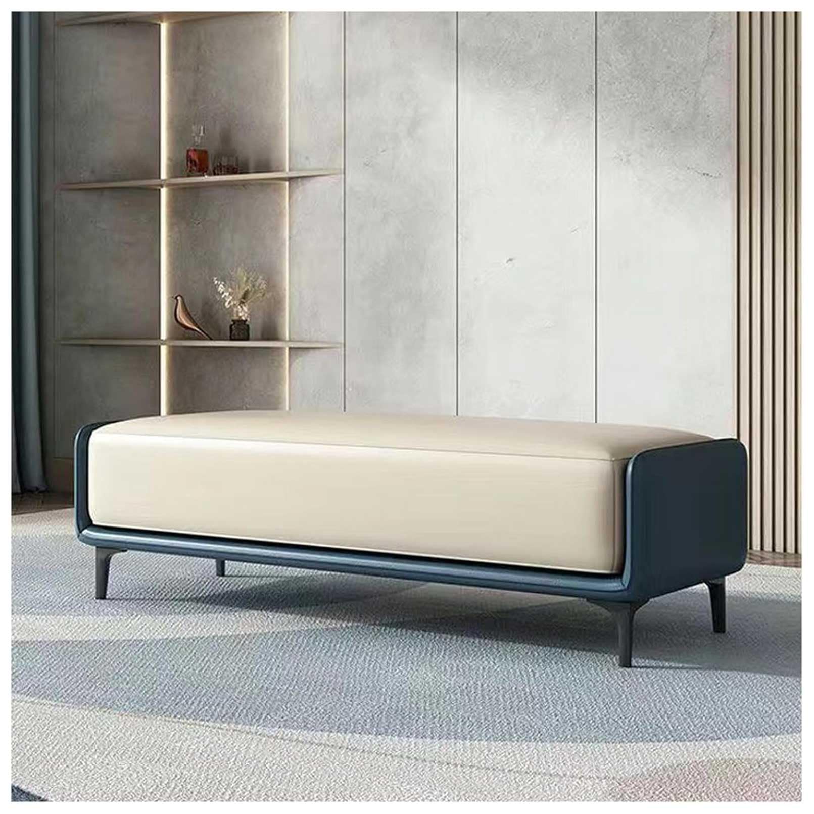 MSHGSKU Storage Bench for Bedroom Ottoman Pouf with Shoe Storage Footrest Chest for Living Room Entryway Brown & Blue 120x40x45cm Versatile and Stylish Furniture