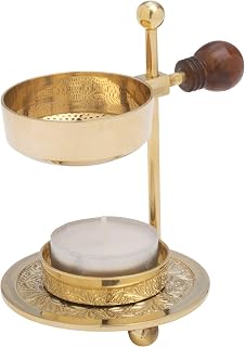 Handcrafted Adjustable Resin Incense Burner in Golden Brass with Wooden Handle – Premium Quality Incense Holder with Tealight (4.33 inch) for Aromatherapy and Unique Smoking Experience