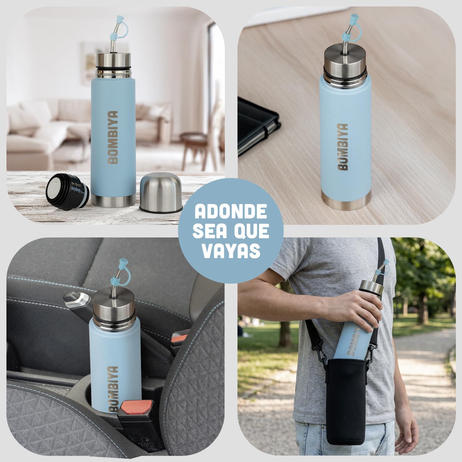 Mate listo 750ml con todas sus partes de acero inoxidable – Termo mate 2 en 1 cambiando su tapa es un termo clásico – Automate para tus mates argentinos o terere (Celeste) — view 6