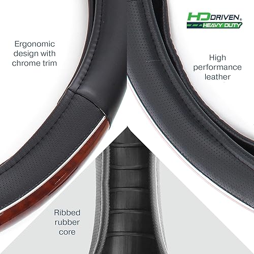 Miniatura 10 de HD Driven SWC - Funda de volante de piel negra con agarre de masaje, 18 pulgadas de diámetro para semircamiones, núcleo de goma acanalado y cuero de