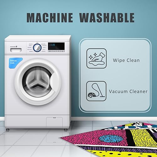 Miniatura 52 de Alfombra retro de los años 70, alfombras de área de 6 x 8 pies, patrón geométrico moderno de mediados de siglo, para sala de estar, dormitorio,