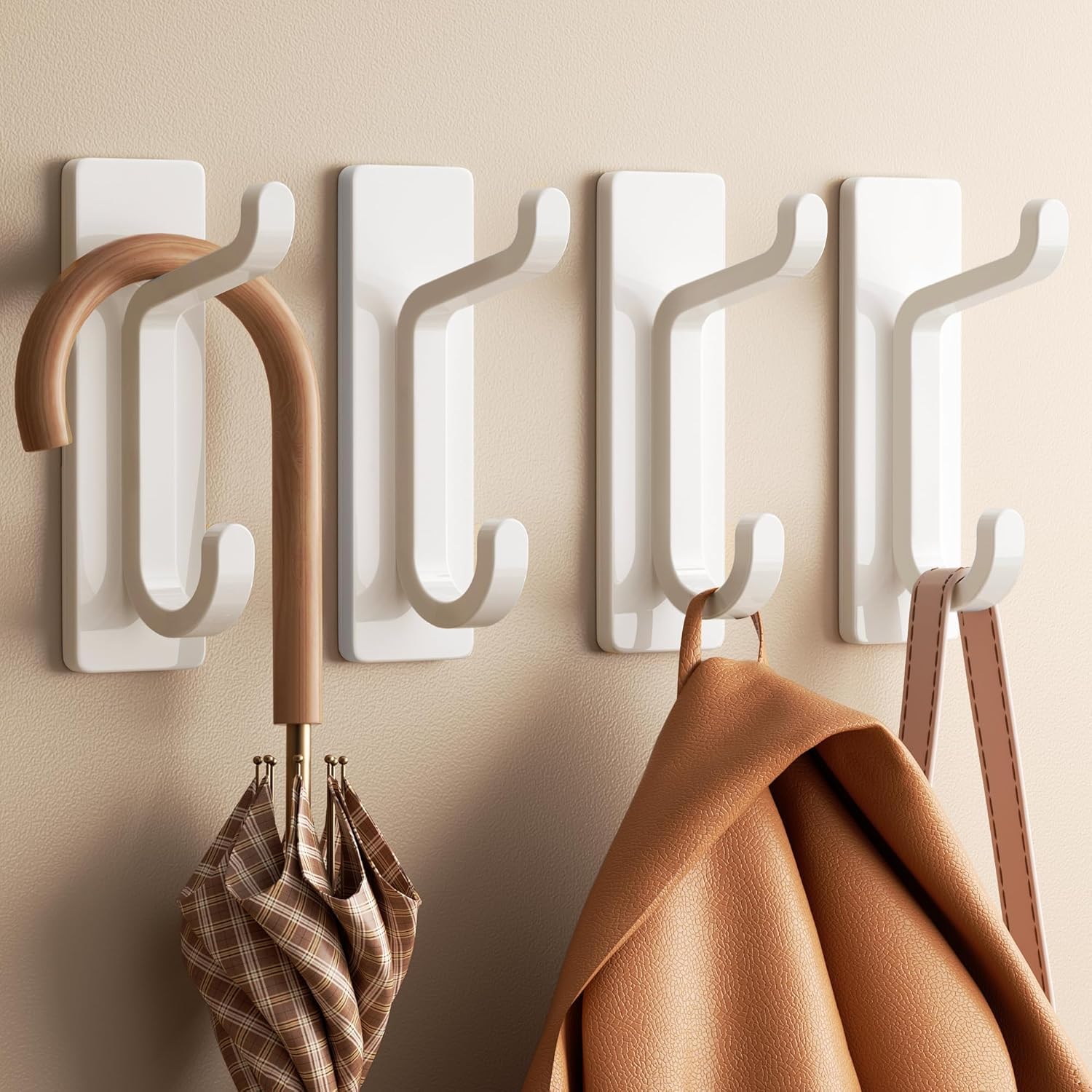 pickpiff Wall Hooks for Coat and Towel: 13LB Adhesive Door Hanger Stick on, White 4 Pack