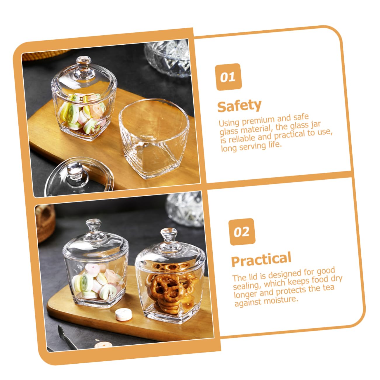 SECFOU Glas Snackbehälter Mit Deckel 260 Ml Klarglas Vorratsglas Luftdicht Teedose Süßigkeitendose