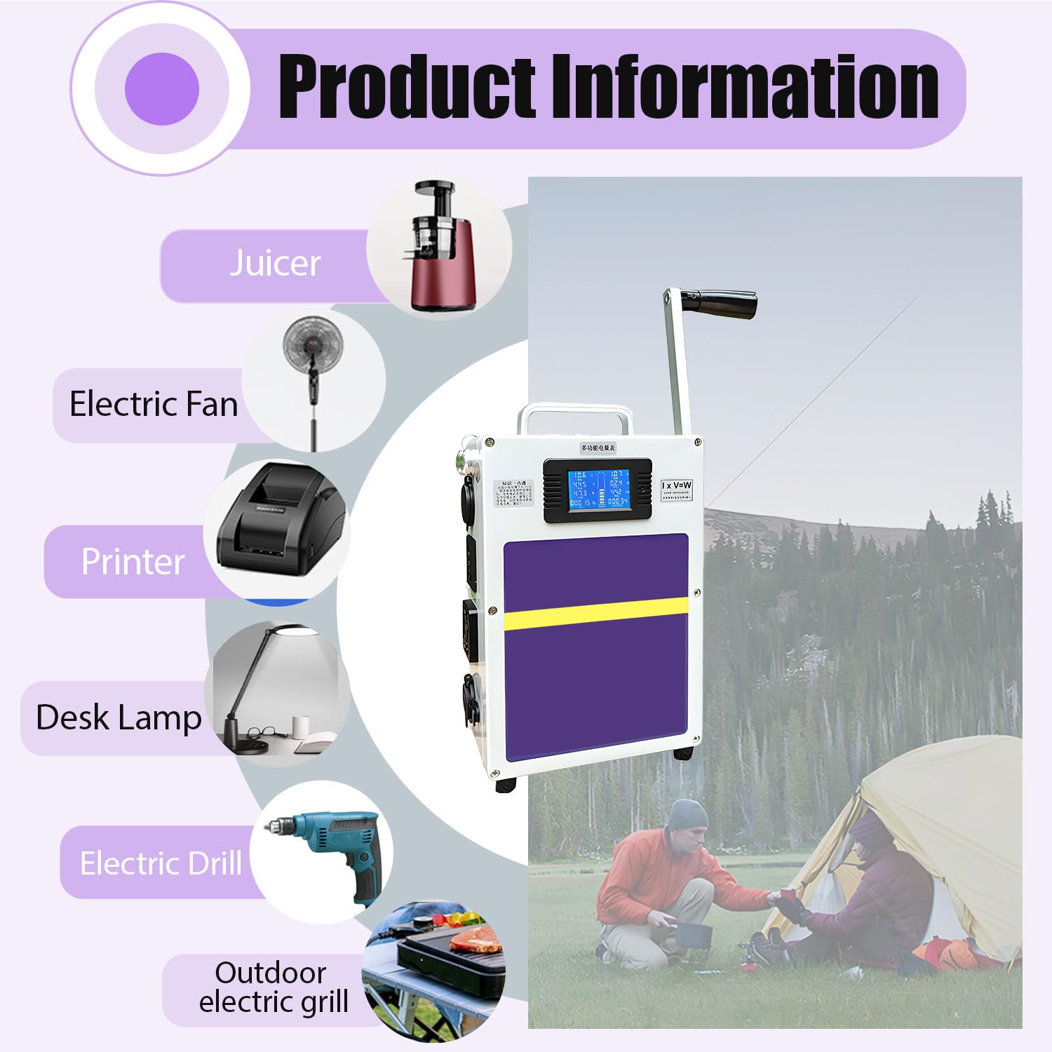 Generador de manivela de Gran Capacidad para Exteriores, estación de energía portátil con Cargador USB, Ideal para Acampar en casa, Cargar Smartphones y Cargar portátiles