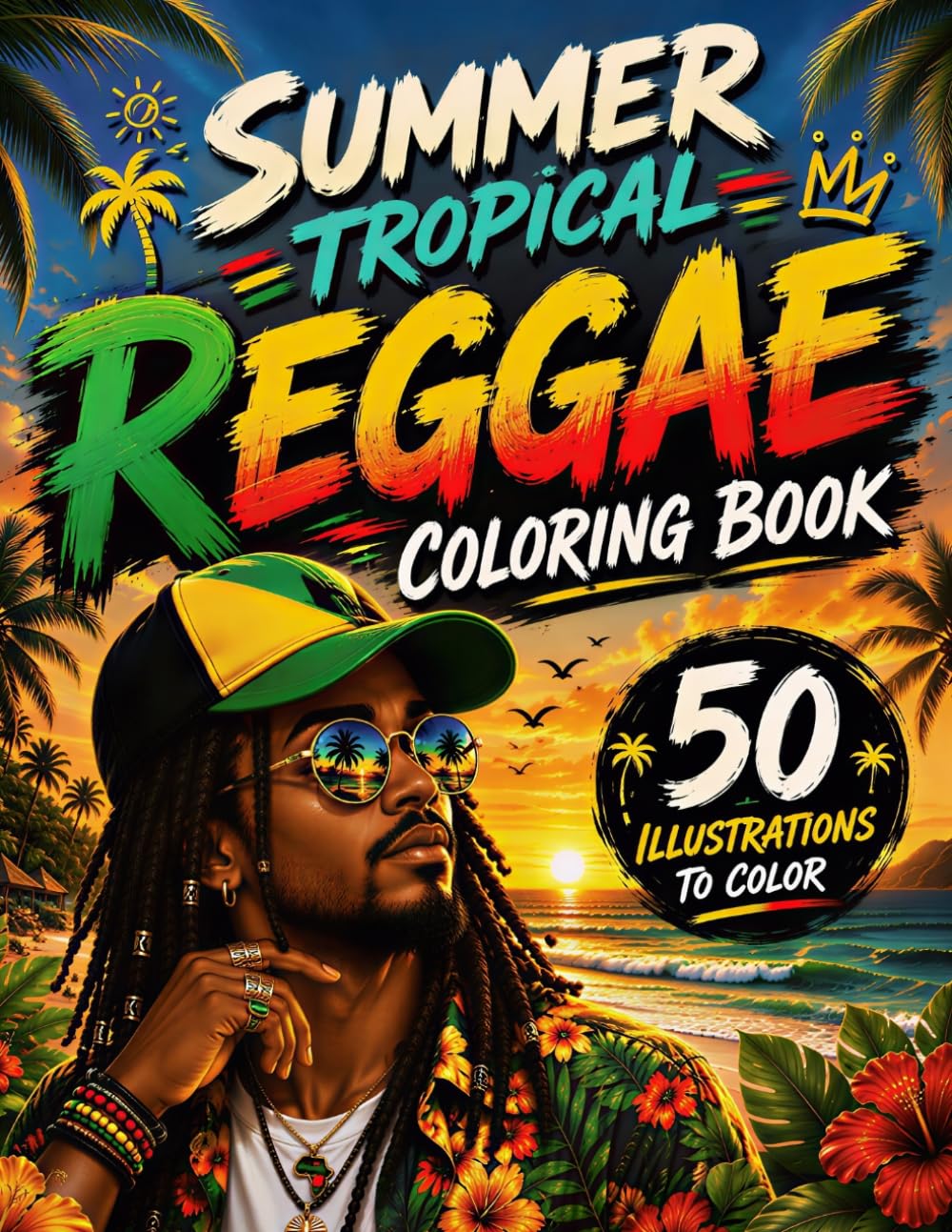 Summer Tropical Reggae Coloring Book: 50 Beach Escapes, Island Paradise Scenes, Palm Trees, Ocean Views, Exotic Wildlife & Caribbean Adventures (Tropical Summer Collection)