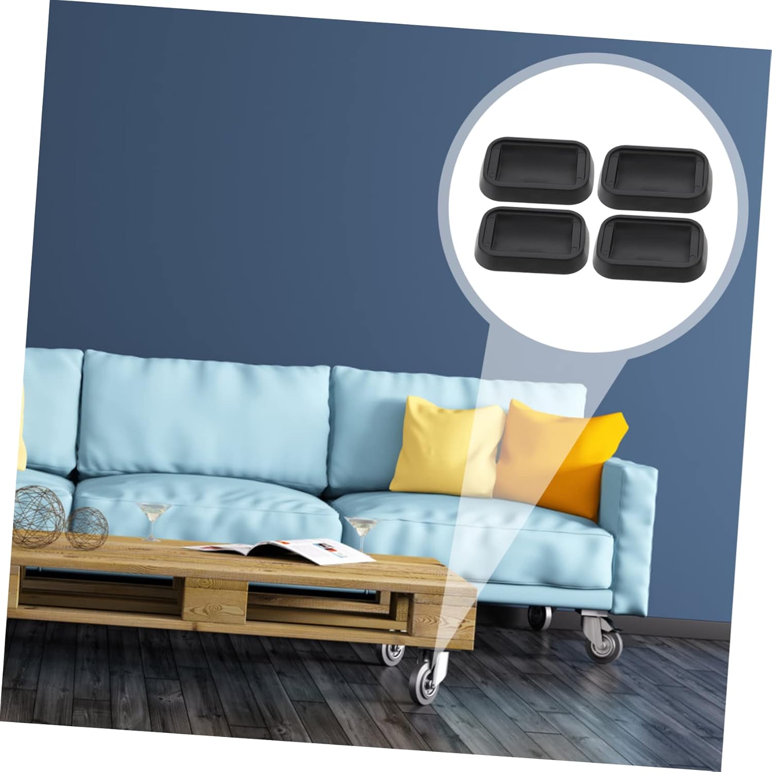 DOITOOL Rubber Furniture Caster Cups 8pcs Bed Stopper Pads Chair Felt Pads Non Slip Grippers Protect Hardwood Floors