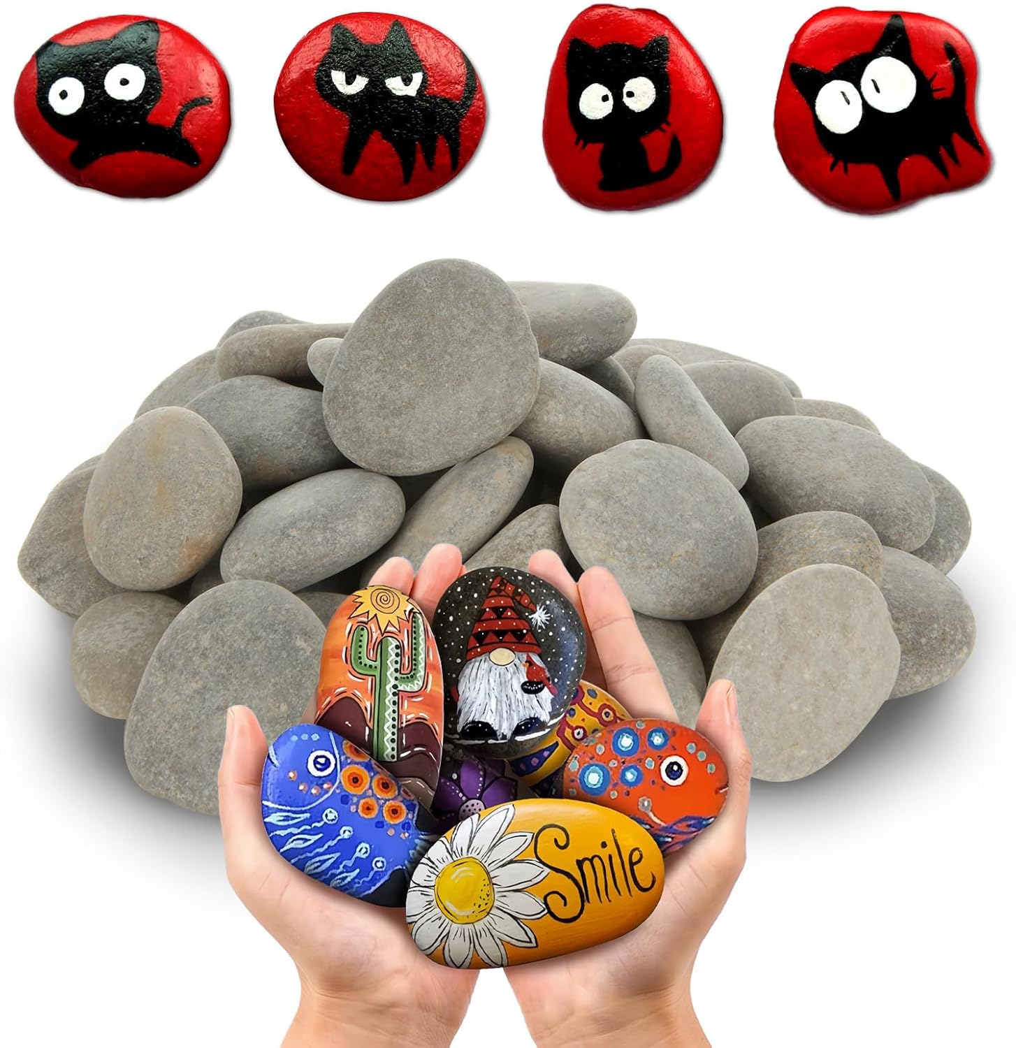 80 Pcs River Rocks for Painting, 1.2-2 Inch River Rocks Caft Rocks for Arts Multi-Color Painting Rocks for Kids Project, Crafts and Family DIY Project