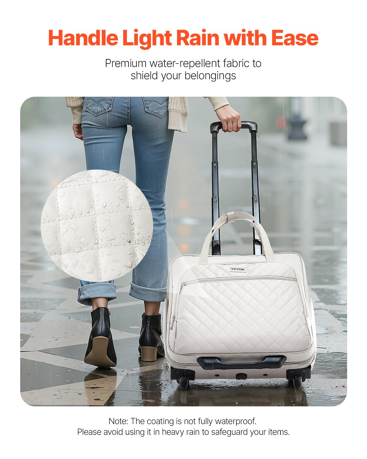 VEVOR Sac à roulettes pour Ordinateur Portable 15,6 Pouces, Mallette à roulettes pour PC, avec 2 Roues Fixes, Poignée Télescopique 4 Hauteurs, pour Travail, Voyages d'affaires, Bureau, Femmes, Hommes