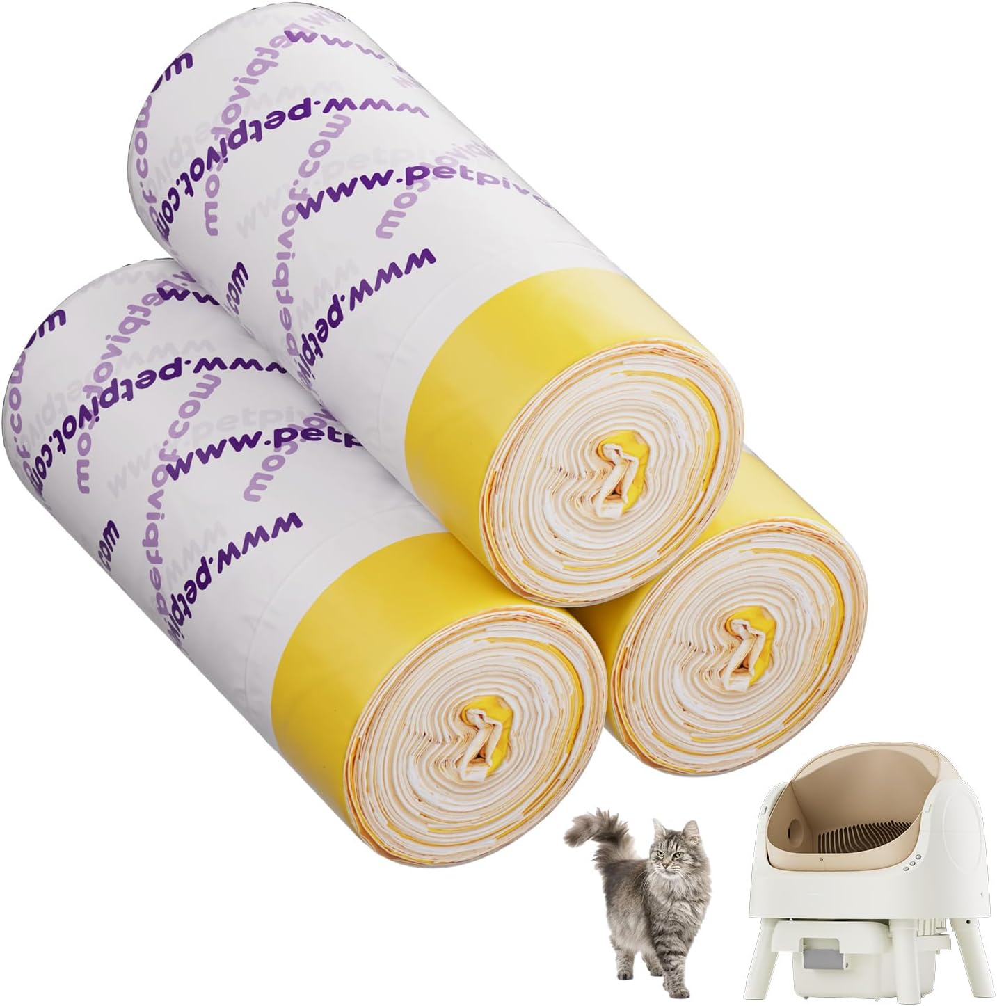 60 Count Automatic Cat Litter Box Liners - Compatible with Petpivot Autoscooper 11, Drawstring Design, Heavy Duty & Leak-Proof, Replacement Waste Bags（27.56"×16.14"）
