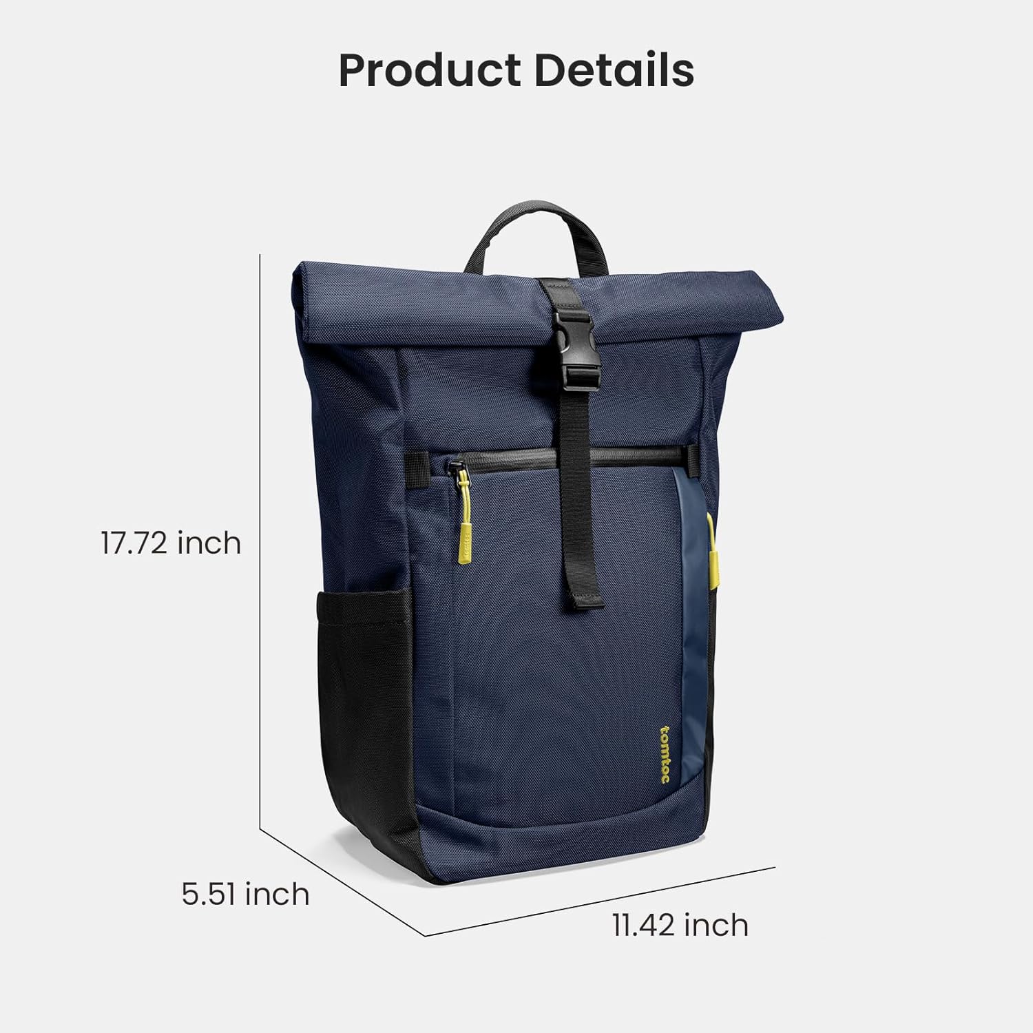 tomtoc Roll Top Laptop Backpack, Lightweight, Water-Resistant Commute Expandable Casual Daypack for 13-15.6 inch Laptop, Rucksack for Work College Trip, Capacity Adjustable 17-20L, Dark Blue - Image 8