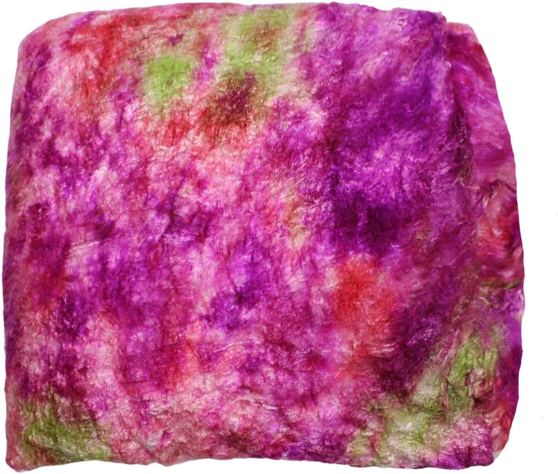 Knitsilk Premium A-Grade Mulberry Silk: Hand-Dyed Pink & Green Silk Fibers for Needle Felting, Wet Felting, Spinning, Knitting, and Sewing - 500 gm Mulberry Cocoon Sheet & Silk Filament Sheet