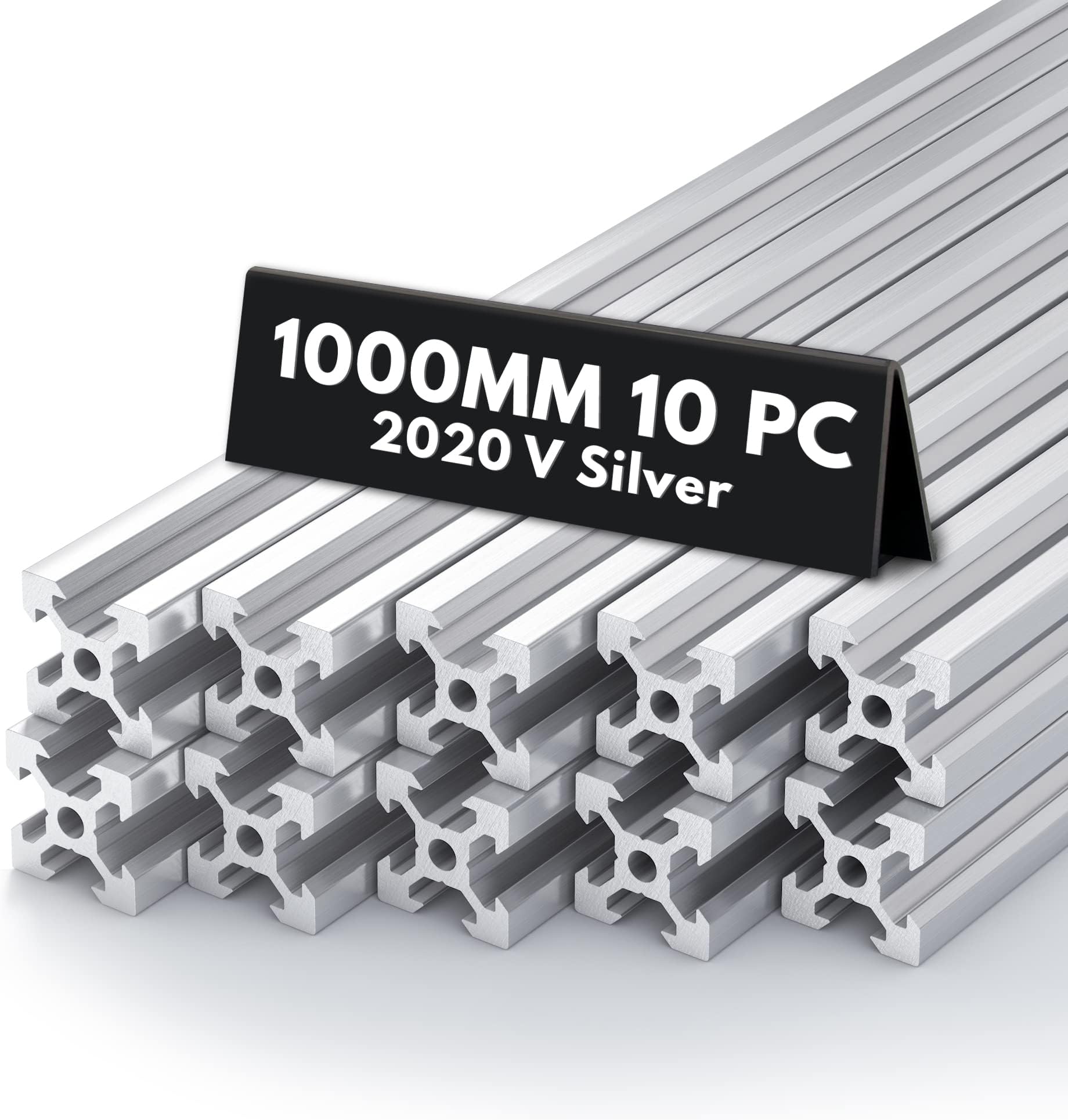 10PCS V-Slot 2020 Aluminum Extrusion - European Standard 1000mm(39.3โโ) Length - Silver Anodized for CNC, 3D Printers, Workbenches & DIY Projects