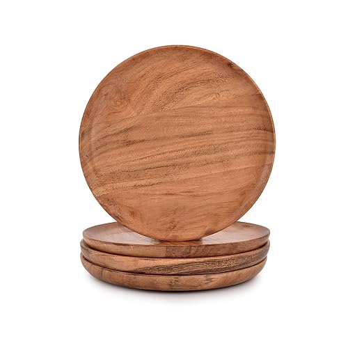 NIRMAN Acacia Wood Dinner Plates Set of 4 for Dishes