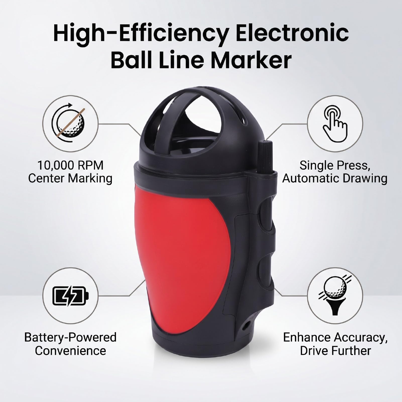 Luocute Ball-Linienmarkierer, Elektronischer Ball-Liner mit 10000 U/min und 3 Farbstiften für Golf-Ausrichtungsmarkierungen, Golfball-Markierungs-Ausrichtungswerkzeug-Set