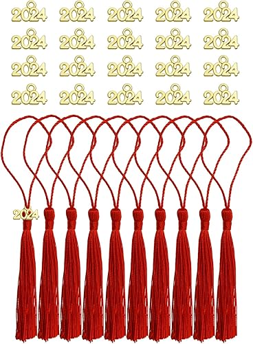 Miniatura 1 de Tupalizy 10 mini borlas sedosas hechas a mano con 20 dijes del año 2024 para graduación, llavero, aretes, joyería, regalos de boda, recuerdos,