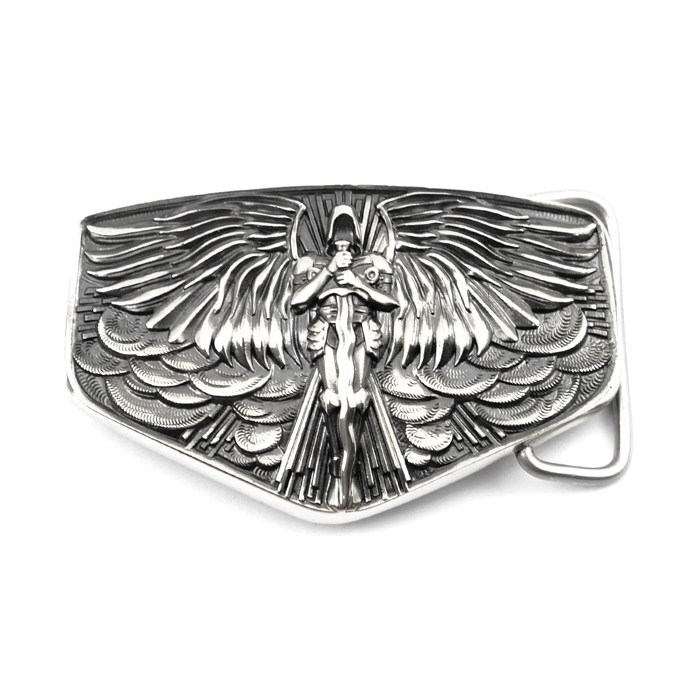KLAMRA Archangel Michael large belt buckle, Christian San Miguel belt bukle solid 925 sterling silver belt buckle