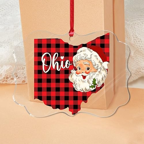 Miniatura 2 de Adornos de Navidad de Ohio con forma de estado mapa de estado adorno de Navidad para árbol de Navidad decoración de granja colgante de acrílico