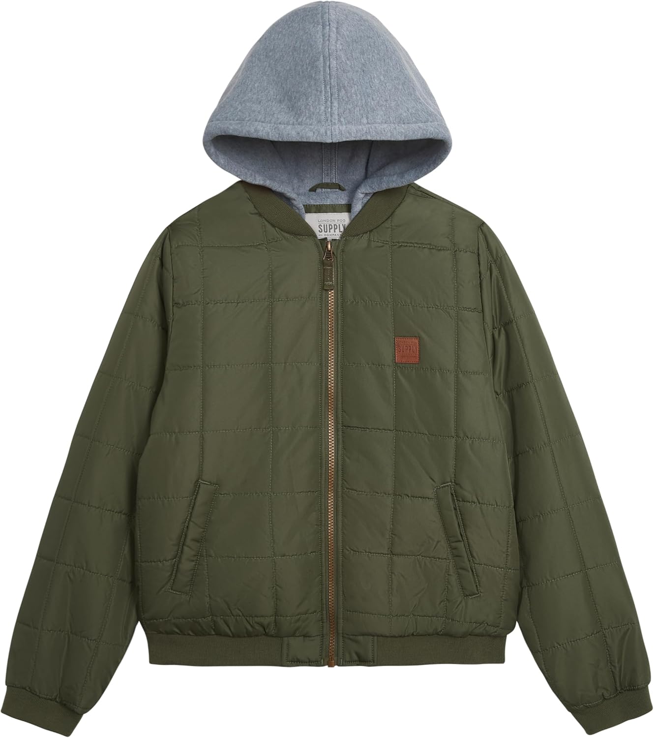 LONDON FOG Boys' Midweight Quilted Bomber Jacket With Sweatshirt Hood