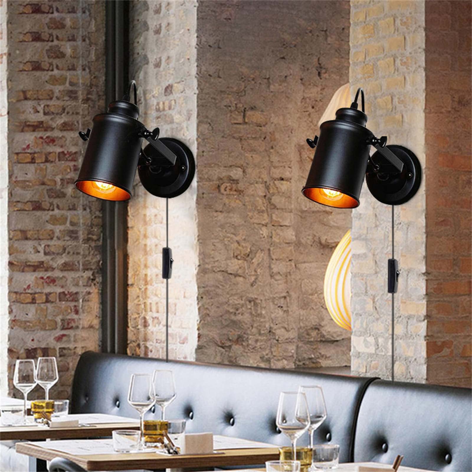 E27 Intérieur Rétro Applique Murale avec Interrupteur+Fil+Prise Lampe Murale Vintage Rotatif 180° Applique de Lit Industriel Noir Luminaire Mural pour Chambre à Coucher Bureau Lit Couloir (2 Pièces)