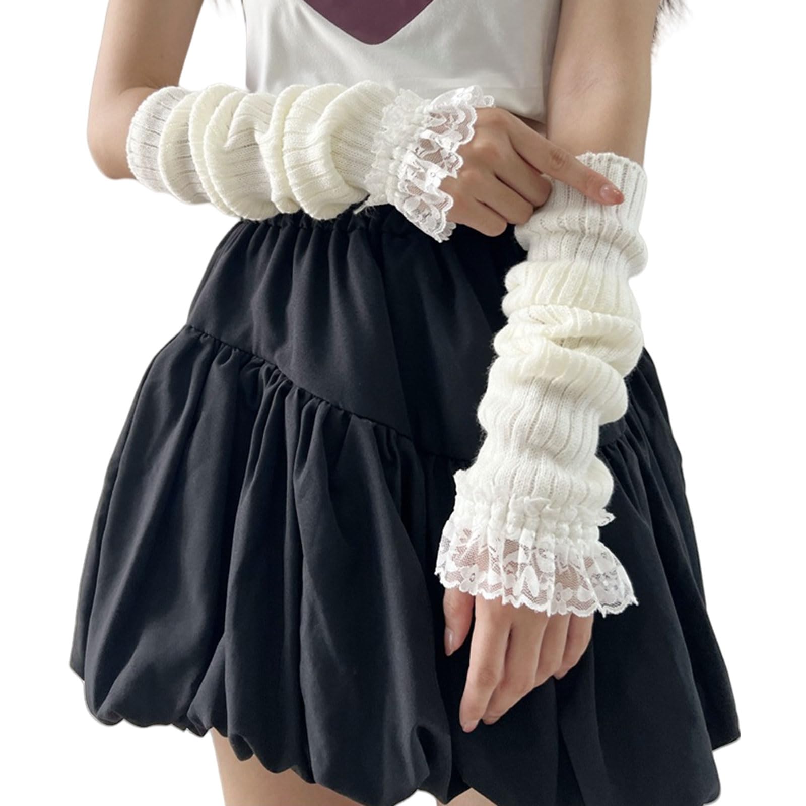 Armstulpen für langärmlige Fingerlose, Y2K-Cooles Armstulpen aus gestrickter Spitze, Weiß