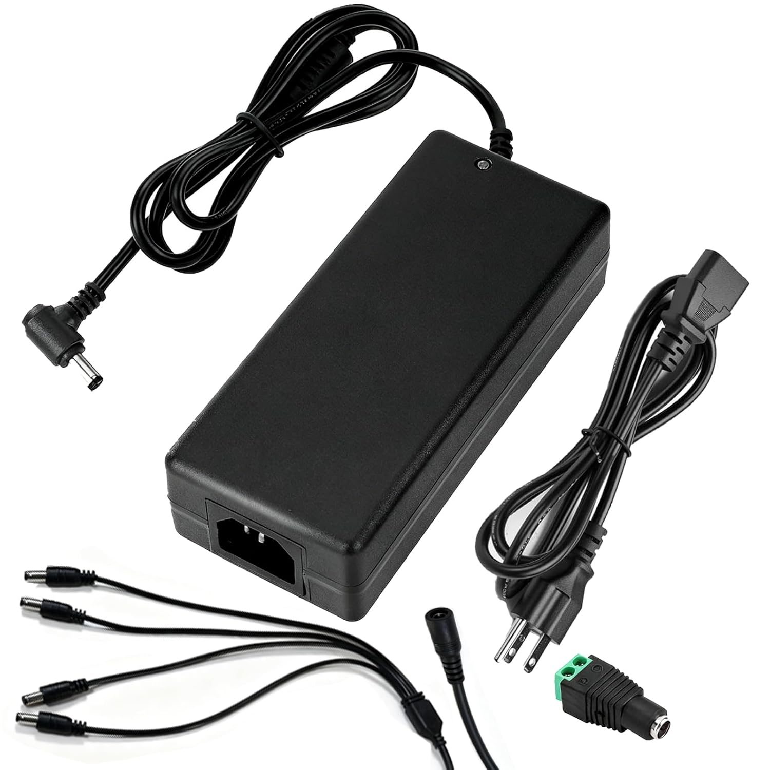 24V 8A Power Supply 192W AC 100-240V 50-60hz to DC 24 Volt Power Supply Adapter 8Amp with 5.5 x 2.1mm ~2.5mm Barrel Plug&4-Way Power Splitter Cable&LED DC Connector for Strip Light Camera Printer