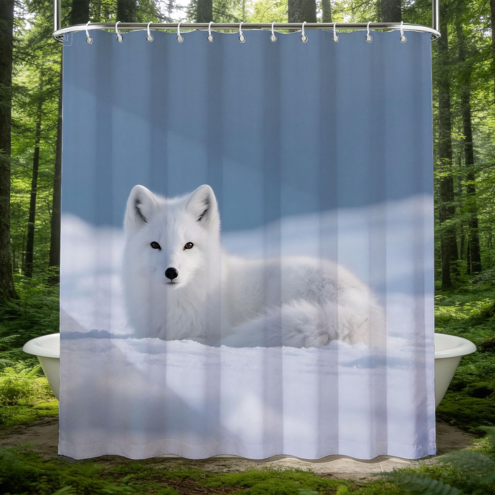 Hongduo 3D Snow White Fox Shower Curtain for Stalls Bathtubs Wildlife Animal Bathroom Decor Shower Curtain Set Polyester Fabric Waterproof 200x200cm/79X79 Inch with Hooks