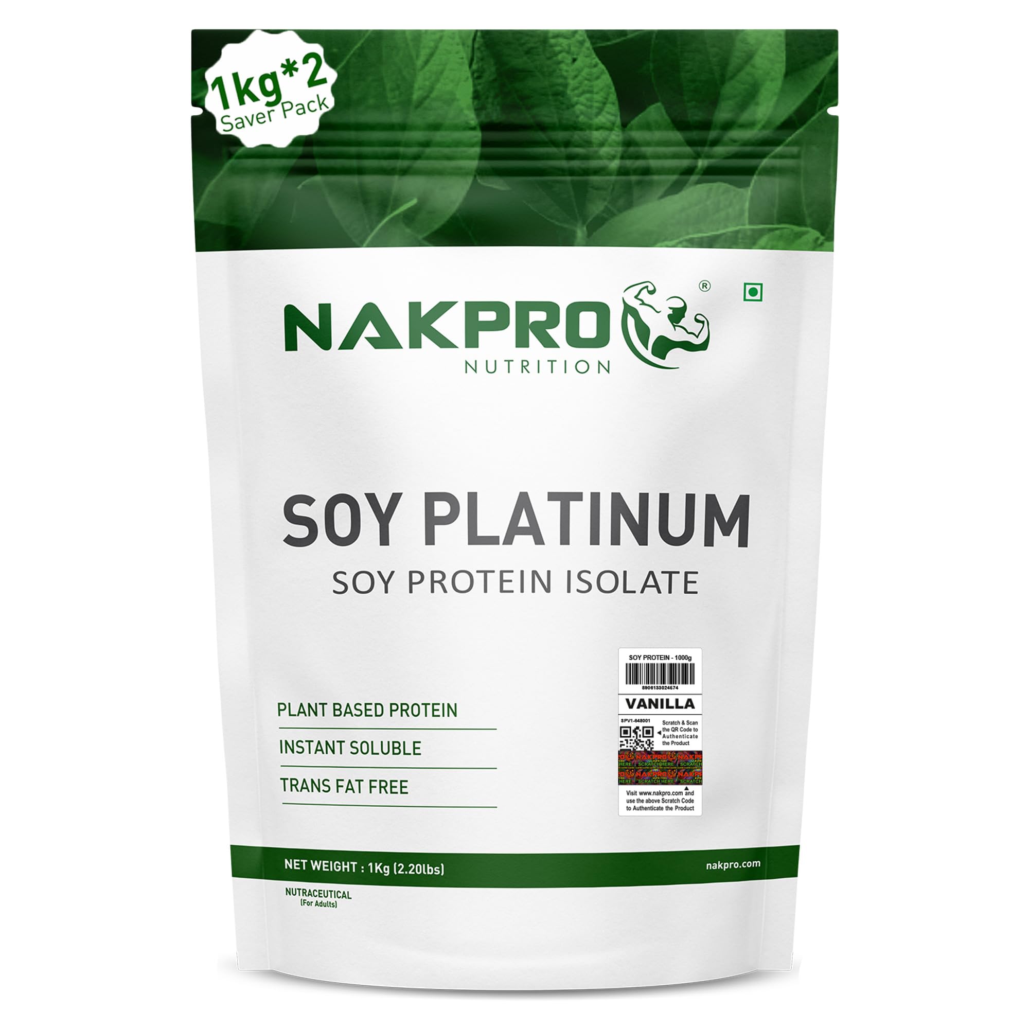 NAKPRO 100% Soy Protein Isolate, Vanilla - 2kg (1kg*2) | 25.3g Protein, 4.6g BCAA | Natural Vegan Plant Protein Powder | Easy To Digest | All Essential Amino Acids for Muscle Gain and Recovery-image-40