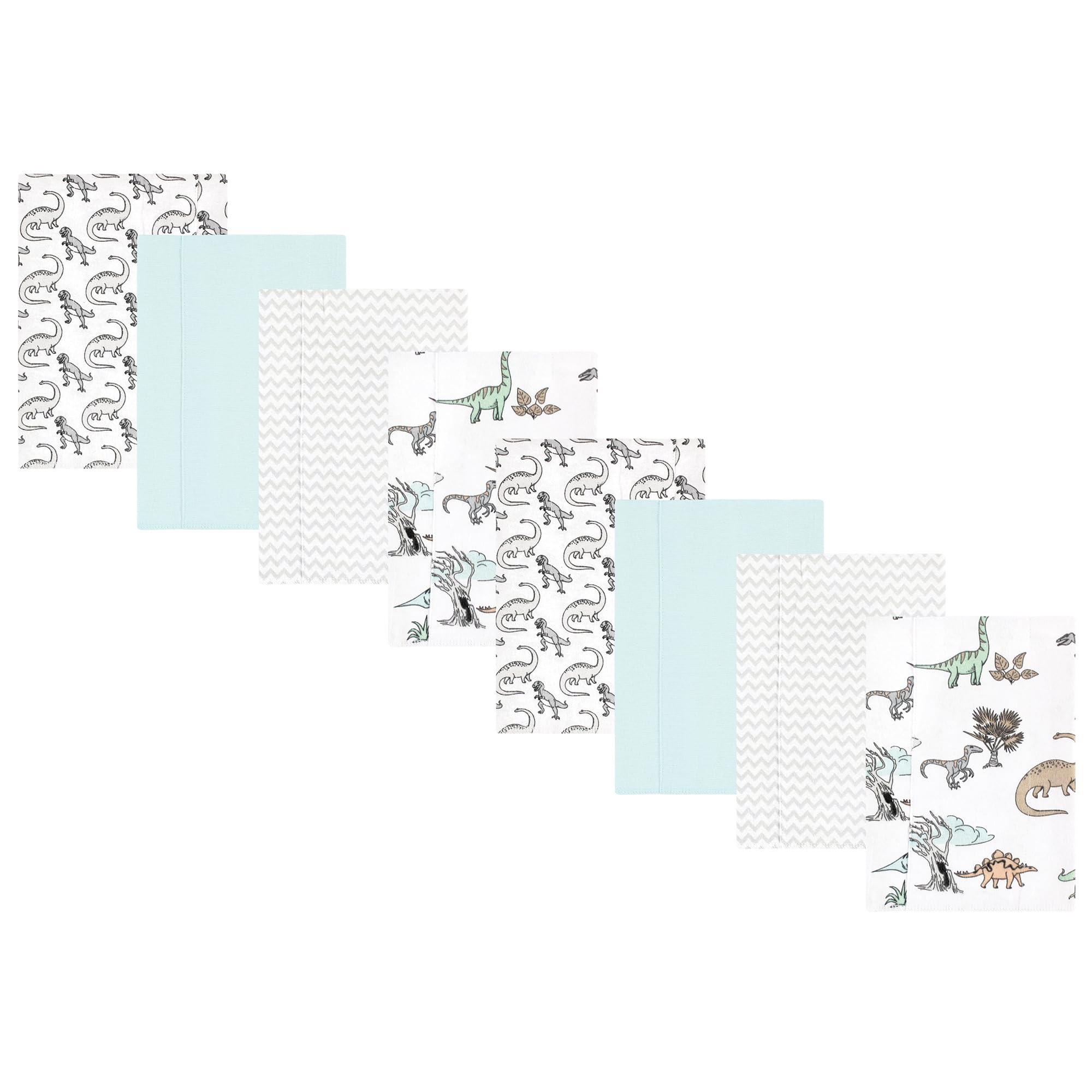 Hudson Baby Cotton Poly Flannel Burp Cloths Multipack, Neutral Dino World 8-Pack, One Size