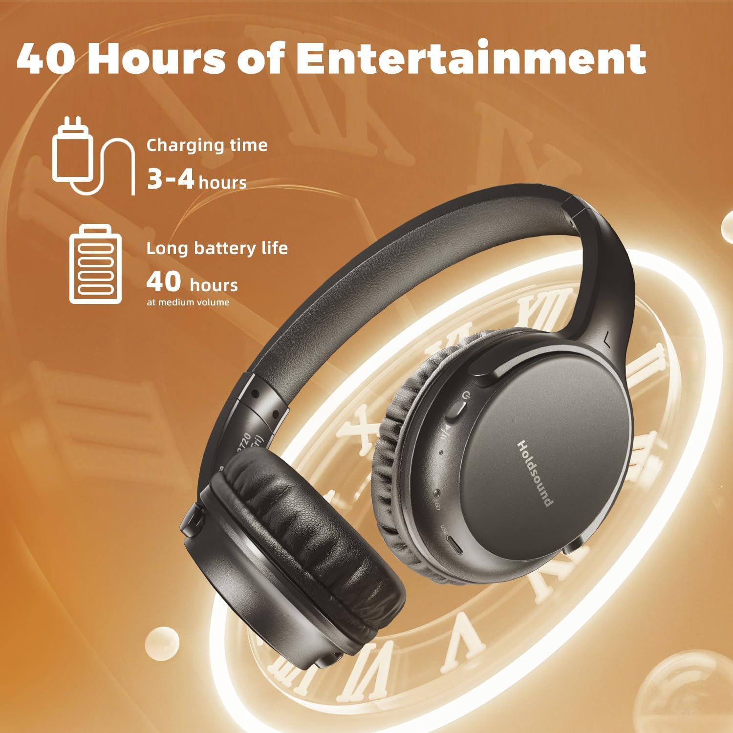 Holdsound BKM400 Cuffie wireless TV per anziani con trasmettitore Bluetooth USB set ottico, RCA, AUX e USB, fino a 50,3 m, nessun ritardo e uscita ad alto volume, 40 ore di riproduzione