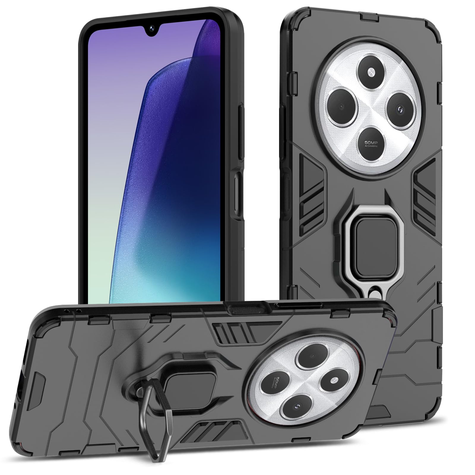 Funda para Samsung Galaxy A13 4G con Cristal Templado Protector Pantalla, Carcasa Antigolpes con Soporte anular metálico, Case Protectora de Grado Militar, Negro — view 139