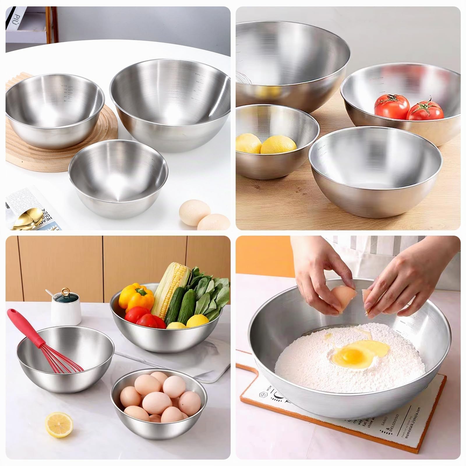 Nizirioo 5 ciotole in acciaio inox, per insalata, in acciaio inox, per la cucina, 1 l, 2 l, 2,5 l, 3,5 l, in acciaio inox, salvaspazio