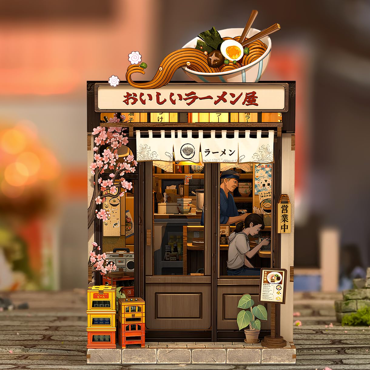 Book Nook DIY Oishii Kyoto – Kit Miniature Japonais avec LED – Ramen Shop à Construire – Décoration Bibliothèque Premium – Idée Cadeau Originale - 2
