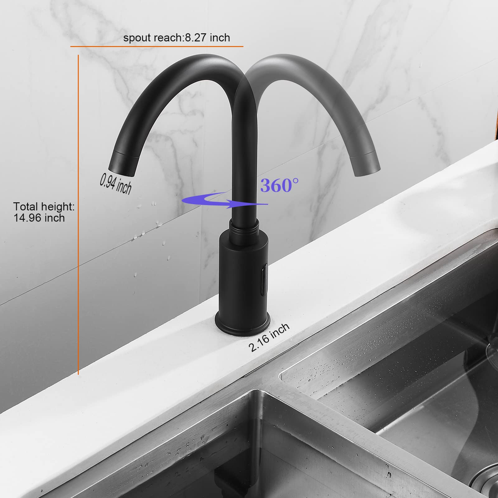 Grifo automático negro sin contacto, grifo de cocina eléctrico sin contacto, sensor infrarrojo automático, grifo de movimiento sin contacto, grifo de baño público para fregadero, grifo de cocina con