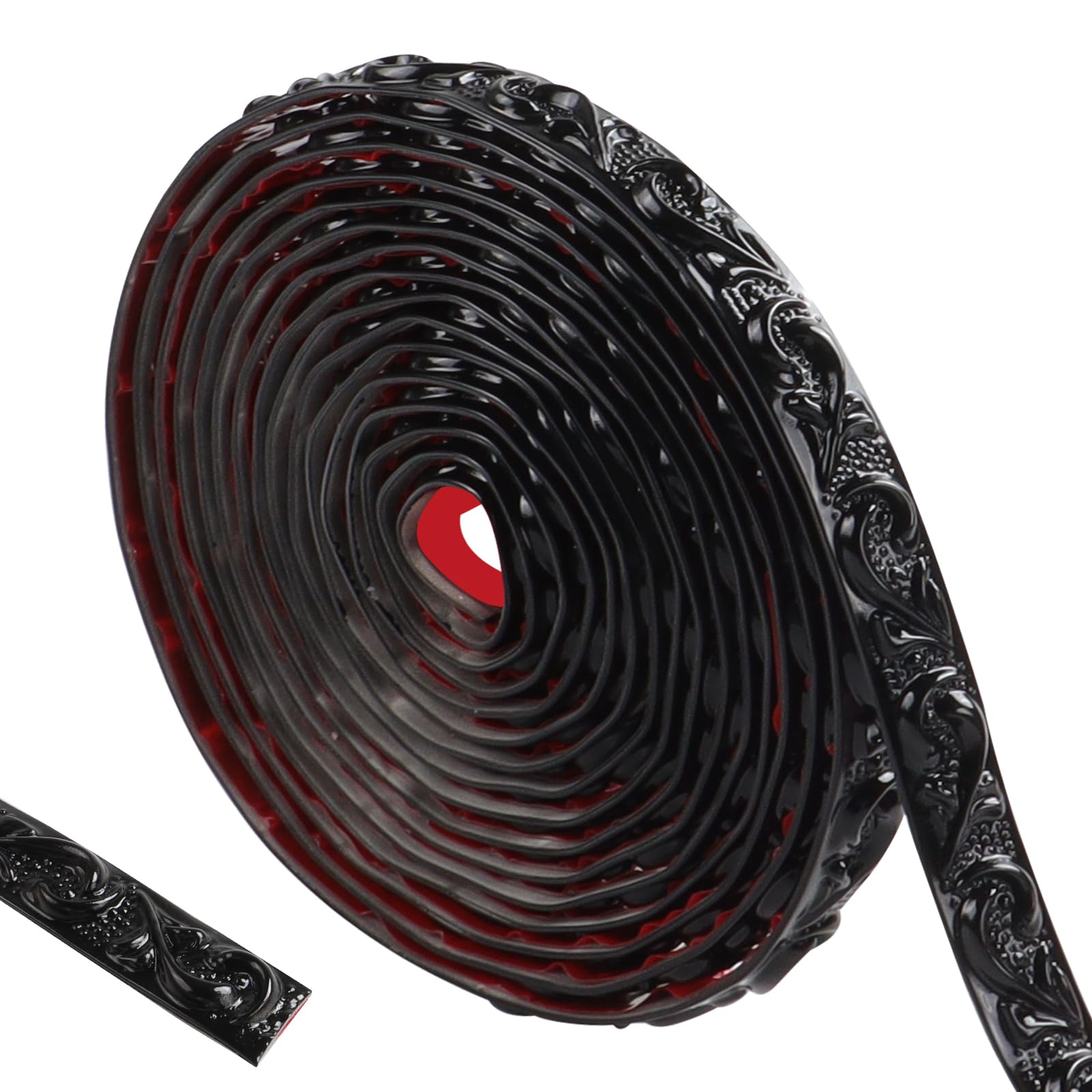 ztowoto 600cm Flexible Coving for Ceilings- Self Adhesive Wallpaper Border, Waterproof Moulding Trim 3D Vintage Pattern, Peel and Stick Wall Border for Home Decoration（Black-2cm）