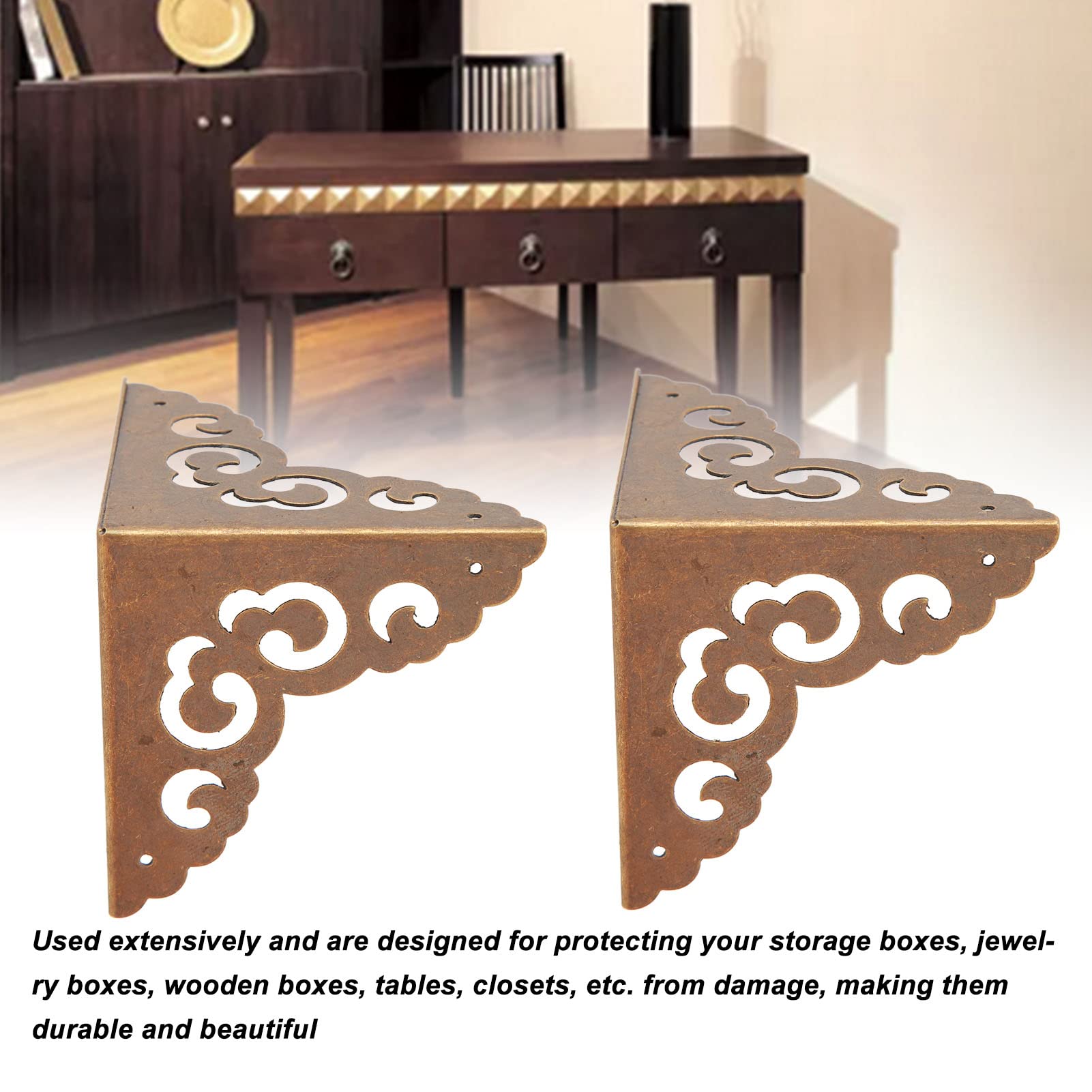 4 Protezioni Per Angoli In Lega Di Zinco - Stile Anticato Per Mobili E Tavoli (Nero/Bronzo)